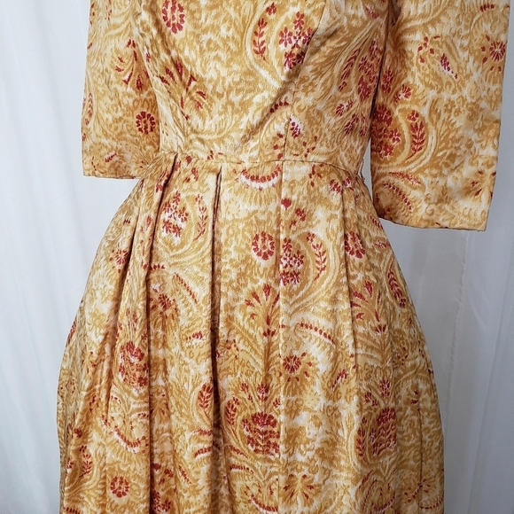 Vintage  B. Altman poof dress tulle layered yellow gold red floral square neck - Picture 3 of 16